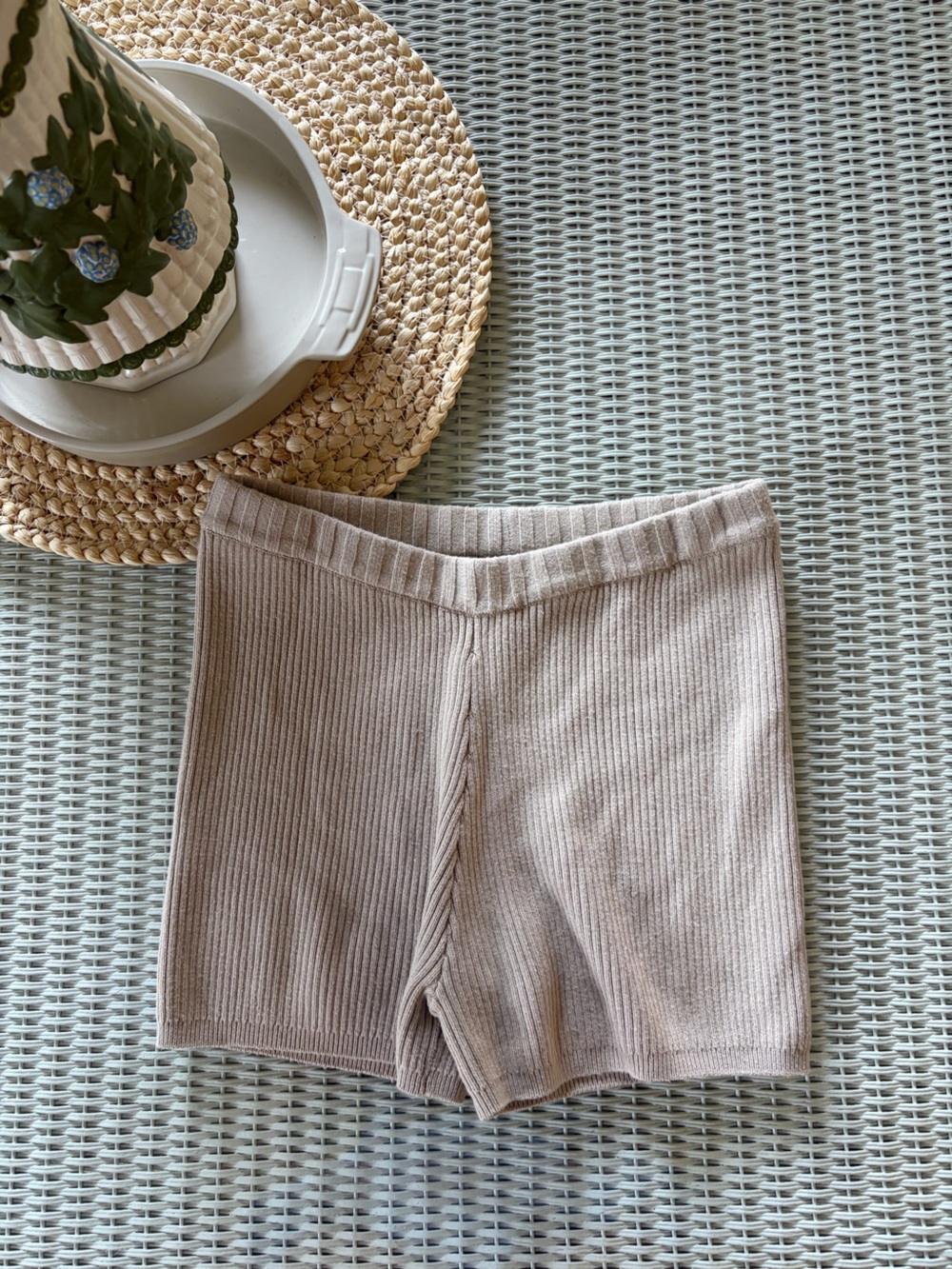 White Fox Boutique Ribbed Taupe Pencil Shorts